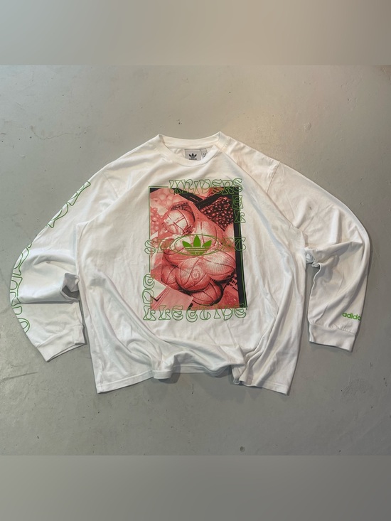 adidas Other - adidas White Long Sleeve Tee with Pink Graphic and Green Accents